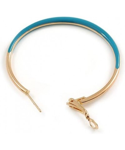 50mm Diameter/Gold Tone with Teal Enamel Hoop Earrings/Large Size $10.44 Earrings