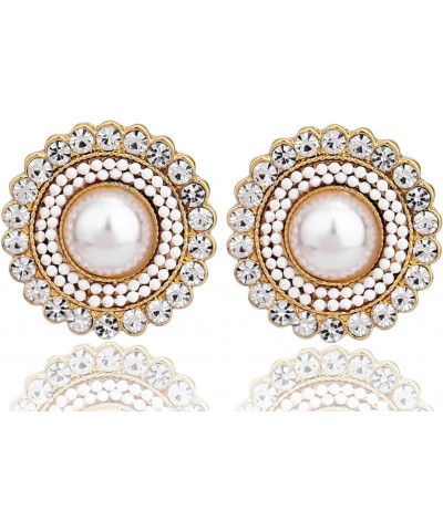 Cream Dome Big Pearl Stud Earrings, Crystals Rhinestones Art Vintage Earrings with Wedding Style $10.77 Earrings