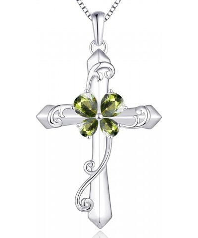 Women's Butterfly Cross Necklace Sterling Silver Birthstones Leaves Pendant Crucifix Jewelry for Women 8-peridot-Aug $29.82 N...