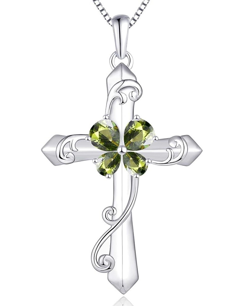 Women's Butterfly Cross Necklace Sterling Silver Birthstones Leaves Pendant Crucifix Jewelry for Women 8-peridot-Aug $29.82 N...