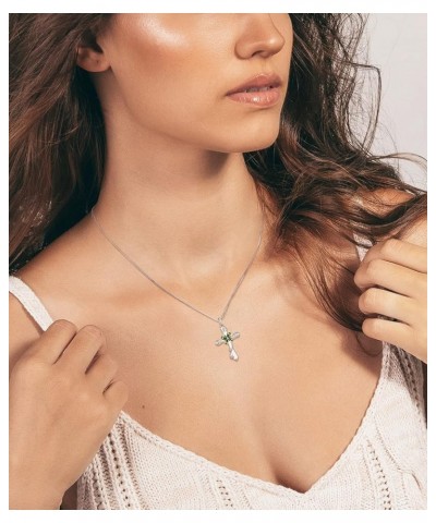 Women's Butterfly Cross Necklace Sterling Silver Birthstones Leaves Pendant Crucifix Jewelry for Women 8-peridot-Aug $29.82 N...