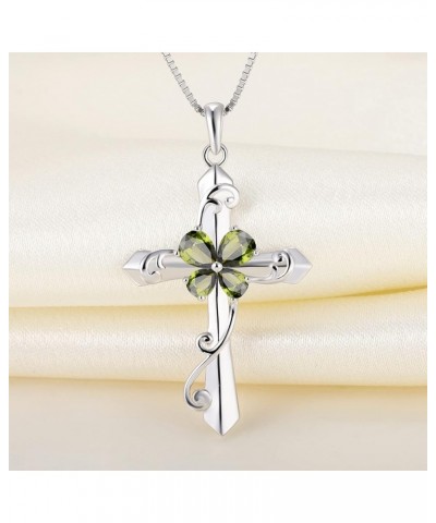 Women's Butterfly Cross Necklace Sterling Silver Birthstones Leaves Pendant Crucifix Jewelry for Women 8-peridot-Aug $29.82 N...