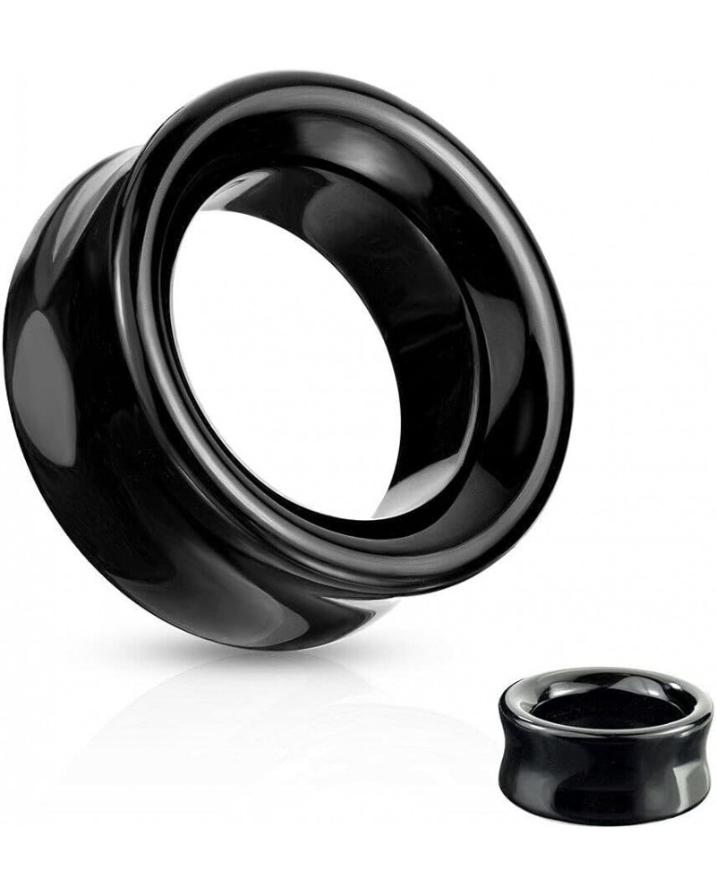 Pair of Double Flare Hollow Tunnel Solid Black Stone Obsidian Saddle Ear Plugs E584 13/16 Inch(20mm) $11.64 Body Jewelry