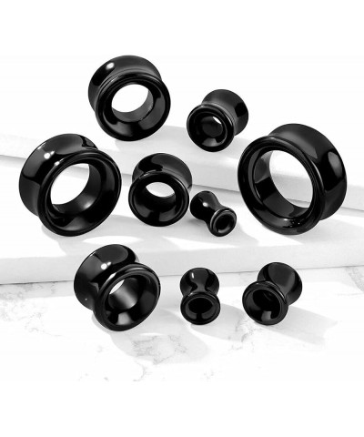 Pair of Double Flare Hollow Tunnel Solid Black Stone Obsidian Saddle Ear Plugs E584 13/16 Inch(20mm) $11.64 Body Jewelry