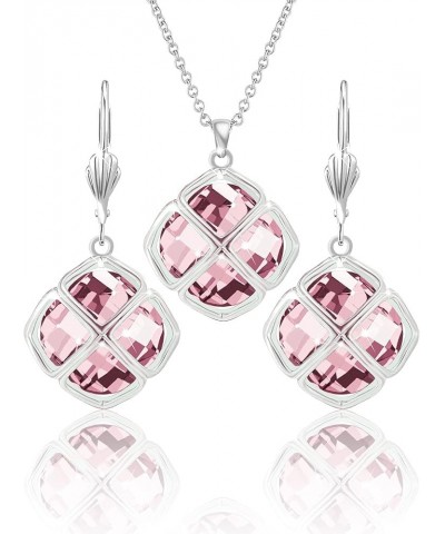 14MM Crystal Pendant Dangle Necklace Earrings Sets for Women Glod Plated Costume Jewelry Oct-Pink-White Gold $14.28 Jewelry Sets