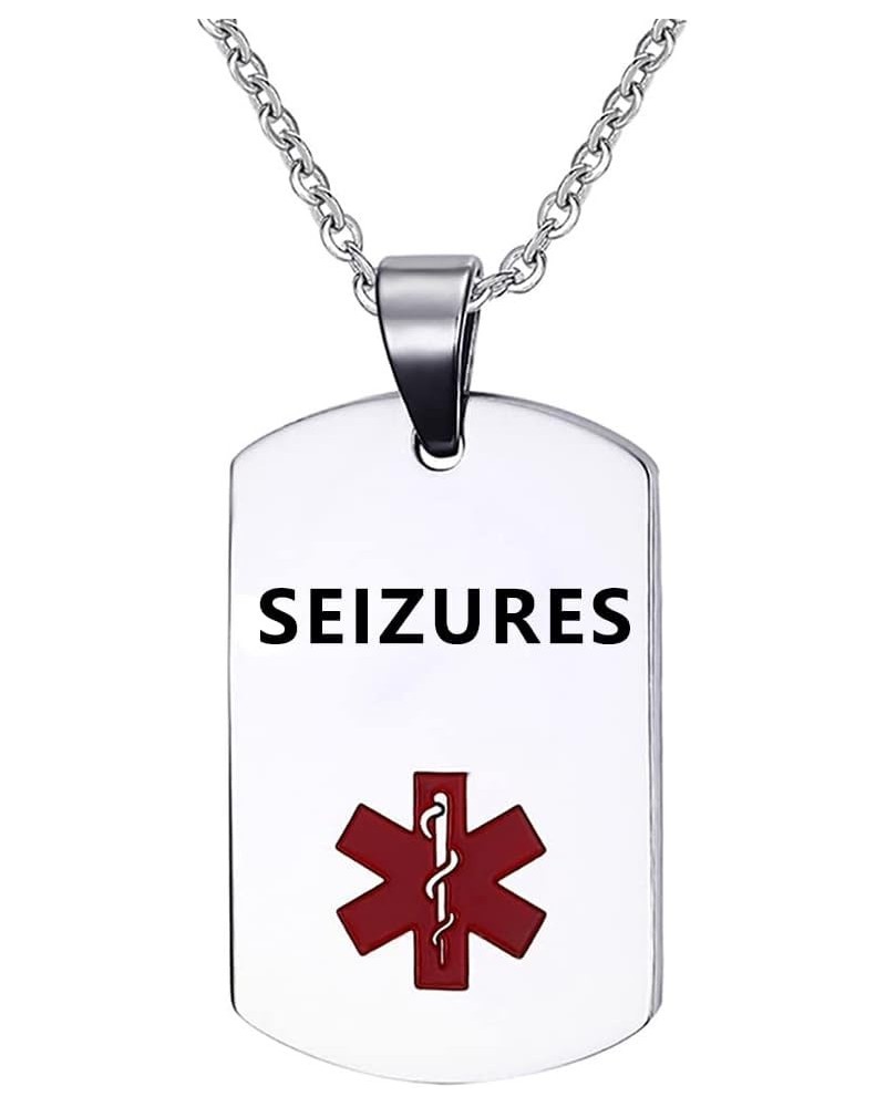 Health Alert Pendant Necklaces for Men Women Stainless Steel Engraved Medical ID Tag Emergency Med Alert Necklace Jewelry Sei...