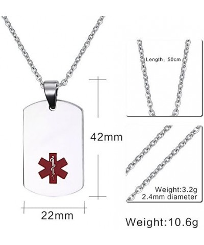 Health Alert Pendant Necklaces for Men Women Stainless Steel Engraved Medical ID Tag Emergency Med Alert Necklace Jewelry Sei...