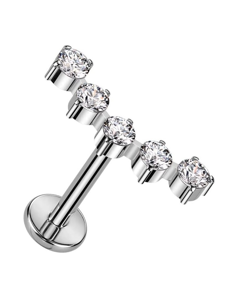 16GA F136 Implant Grade Titanium Internally Threaded Five CZ Crystal Curved Top Flat Back Stud Clear $12.26 Body Jewelry