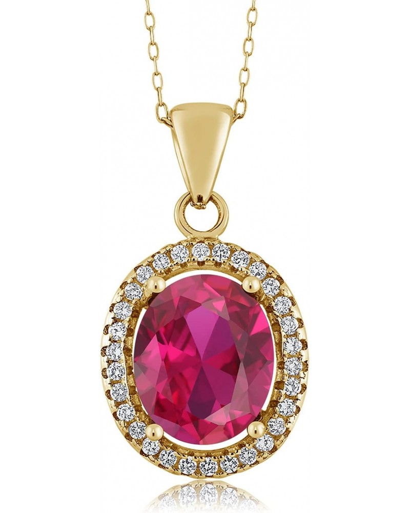 18K Yellow Gold Plated Silver Red Created Ruby Pendant Necklace For Women (4.40 Cttw, Oval 11X9MM, with 18 Inch Chain) $28.59...