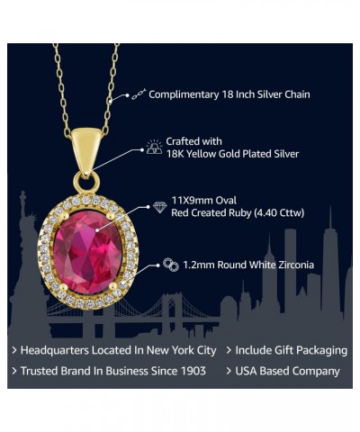 18K Yellow Gold Plated Silver Red Created Ruby Pendant Necklace For Women (4.40 Cttw, Oval 11X9MM, with 18 Inch Chain) $28.59...