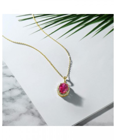 18K Yellow Gold Plated Silver Red Created Ruby Pendant Necklace For Women (4.40 Cttw, Oval 11X9MM, with 18 Inch Chain) $28.59...