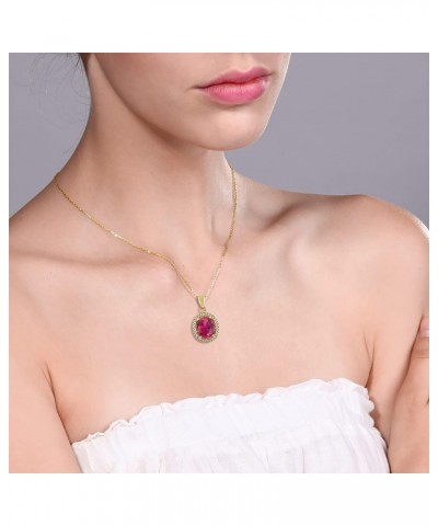 18K Yellow Gold Plated Silver Red Created Ruby Pendant Necklace For Women (4.40 Cttw, Oval 11X9MM, with 18 Inch Chain) $28.59...