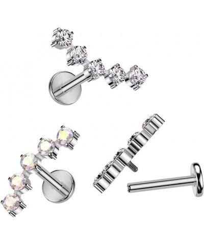 16GA F136 Implant Grade Titanium Internally Threaded Five CZ Crystal Curved Top Flat Back Stud Clear $12.26 Body Jewelry