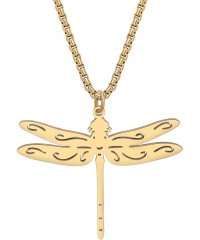 Stainless Steel Flying Dragonfly Necklace Chain Pendant Dragonfly Gifts for Women Girls Spring Summer Insect Charms Gold $8.5...