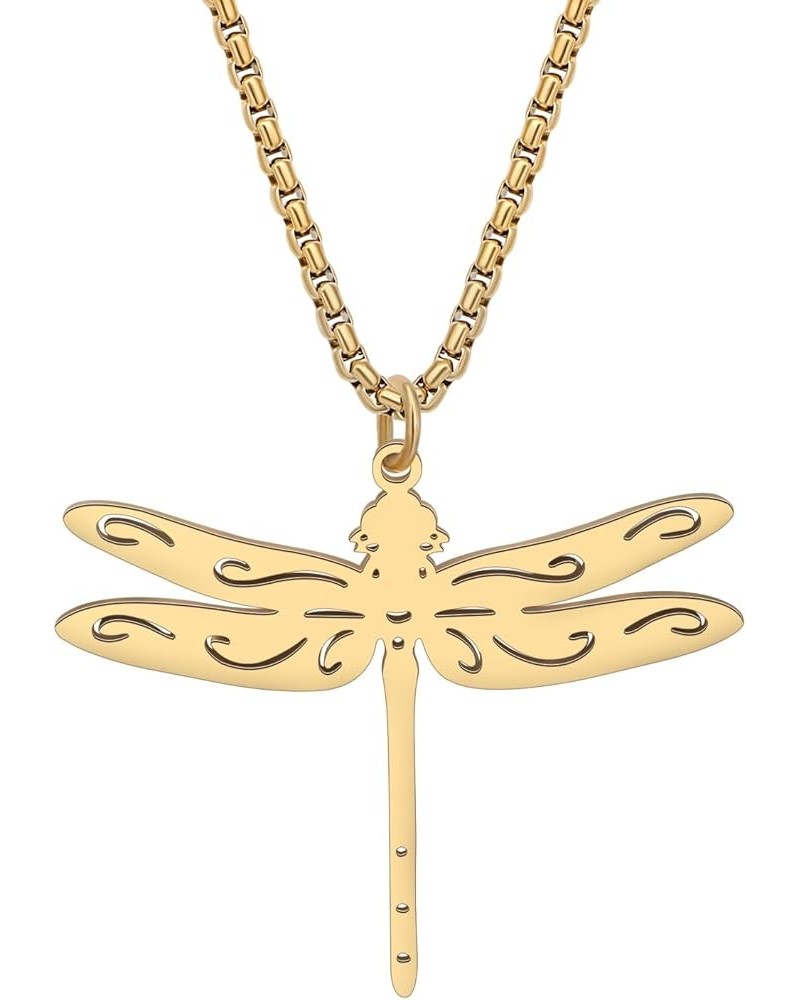 Stainless Steel Flying Dragonfly Necklace Chain Pendant Dragonfly Gifts for Women Girls Spring Summer Insect Charms Gold $8.5...