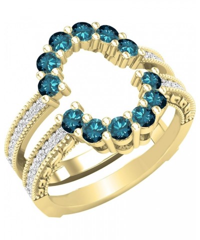 Round Gemstone & White Diamond Ladies Enhancer Guard Double Wedding Ring, 10K Yellow Gold Blue Diamond $221.51 Rings