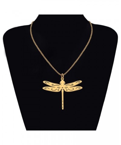 Stainless Steel Flying Dragonfly Necklace Chain Pendant Dragonfly Gifts for Women Girls Spring Summer Insect Charms Gold $8.5...