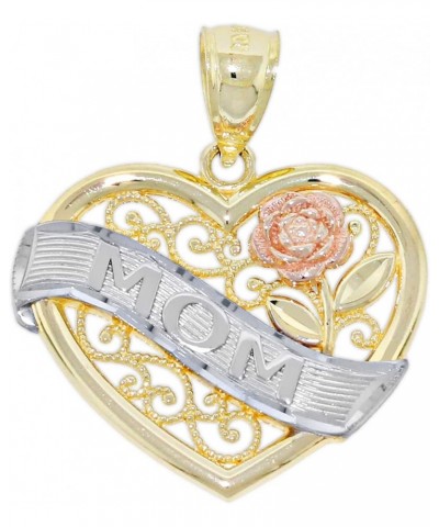 Charm America - Gold Mom Pendant Necklace - 10 Karat Solid Gold - Heart Pendant Charm - Mother Day Gift Style 3 $39.90 Necklaces