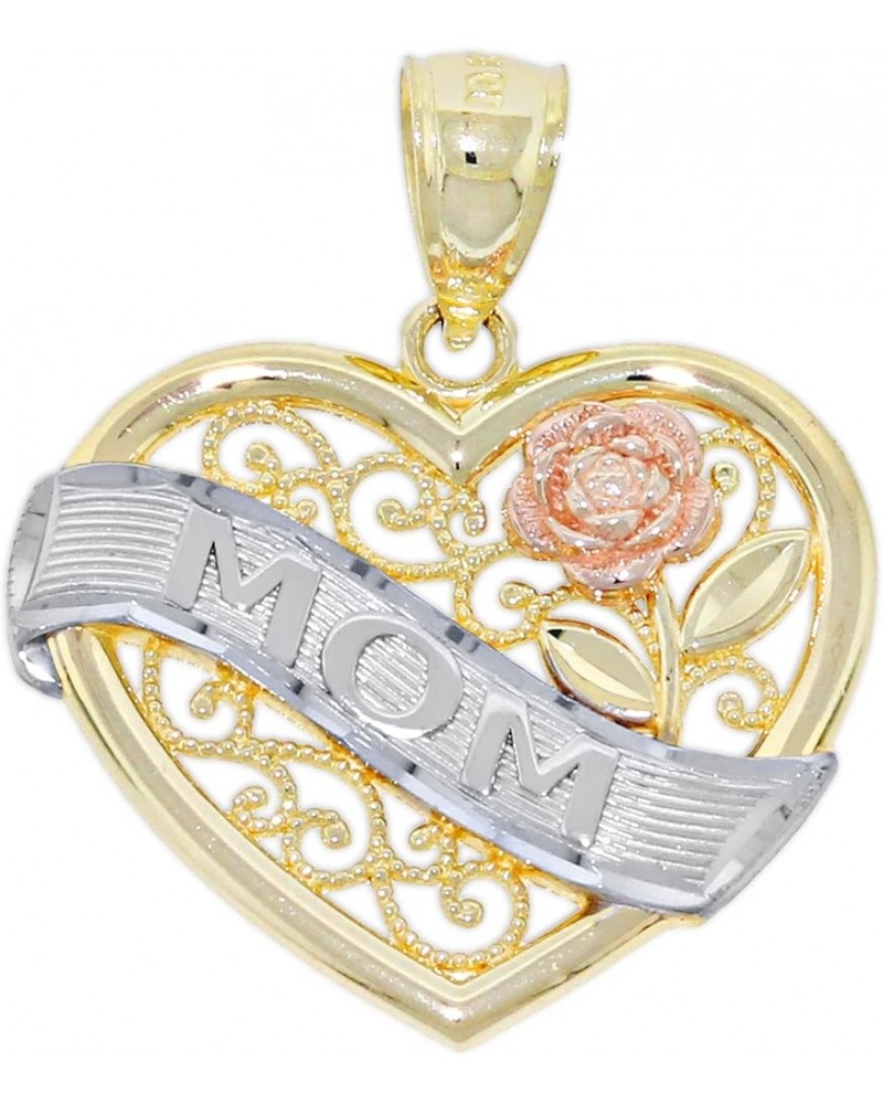 Charm America - Gold Mom Pendant Necklace - 10 Karat Solid Gold - Heart Pendant Charm - Mother Day Gift Style 3 $39.90 Necklaces