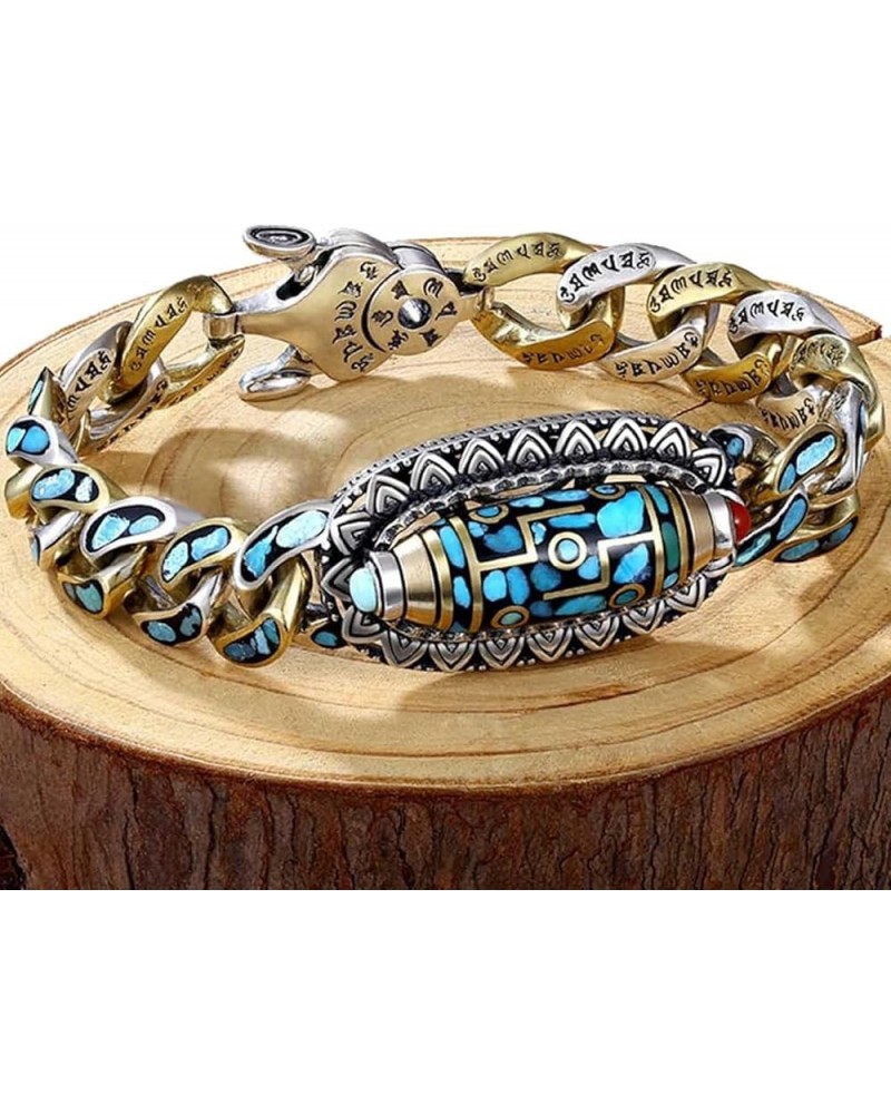 2024 Turquoise Six-Character Mantra Nine-Eyed Dzi Bead Bracelet B-22cm $12.34 Bracelets