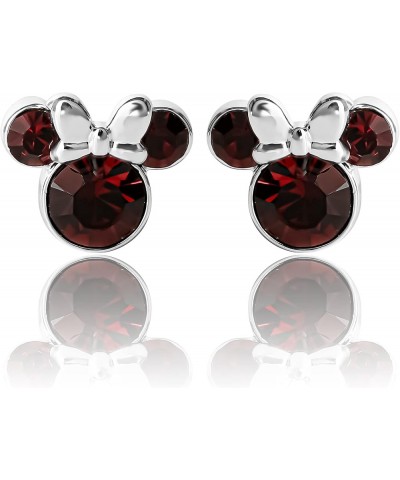 Womens Minnie Mouse Birthstone Stud Earrings - Minnie Mouse Earrings - Birthstone Jewelry - Jewelry January-Burgundy Crystal ...