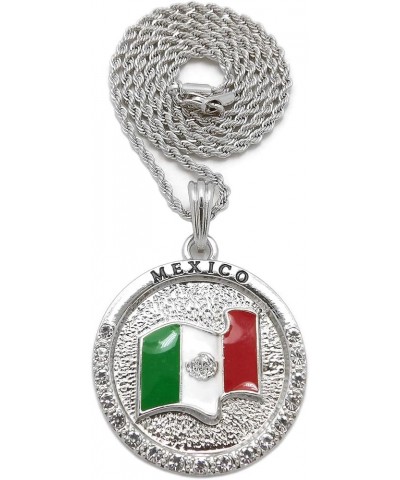 Hip Hop Fashion Mexico Flag Round Pendant Box, Cuban, Rope Chain Necklace Silver / Rope Chain 24.0 Inches $9.20 Necklaces