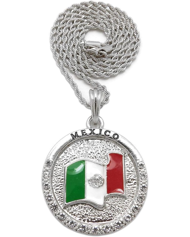 Hip Hop Fashion Mexico Flag Round Pendant Box, Cuban, Rope Chain Necklace Silver / Rope Chain 24.0 Inches $9.20 Necklaces