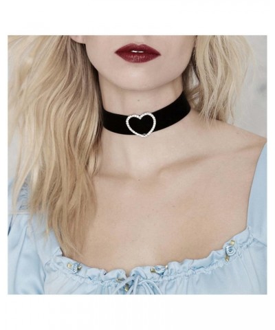 Vintage Crystal Heart Velvet Choker Necklace Black Velvet Ribbon Velvet Necklace Short Suede Choker Necklace Leather Choker N...