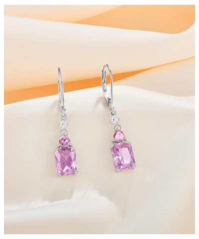 Sterling Silver Drop Earrings with Cubic Zirconia Leverback Dangle Earrings Square Birthstone Jewelry Gifts for Women 10-Octo...