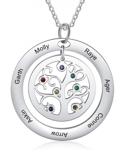 Women Necklace Personalized Name with Simulated Birthstone Necklaces Family Tree Pendant Engrave Jewelry Gift for Mother Wife...