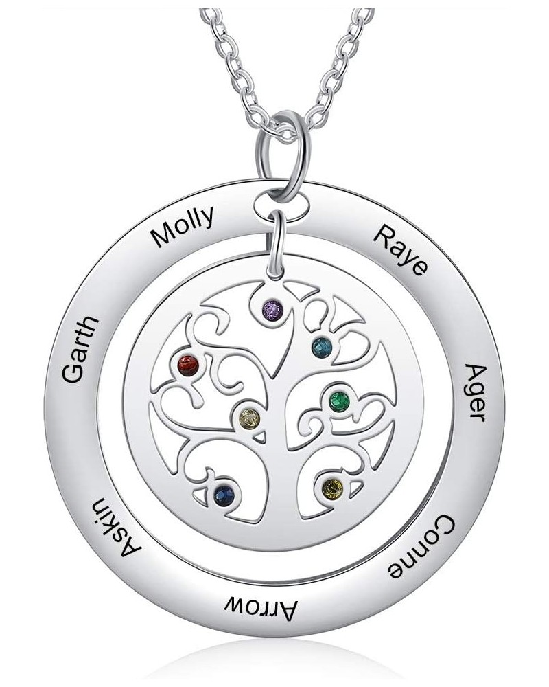 Women Necklace Personalized Name with Simulated Birthstone Necklaces Family Tree Pendant Engrave Jewelry Gift for Mother Wife...