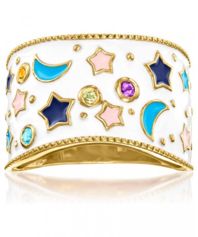 0.12 ct. t.w. Multi-Gemstone and Multicolored Enamel Celestial Ring in 18kt Gold Over Sterling. Size 8 $44.72 Rings