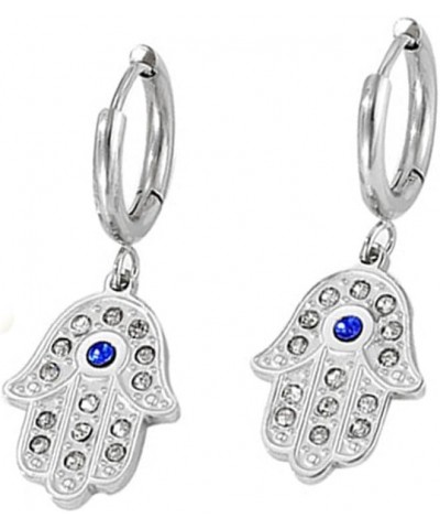 Vintage Turkish Demon Eye Hoop Earring Fatima Hand Hollow Evil Eye Earrings for Women Party Jewelry Gifts Silver $6.62 Earrings