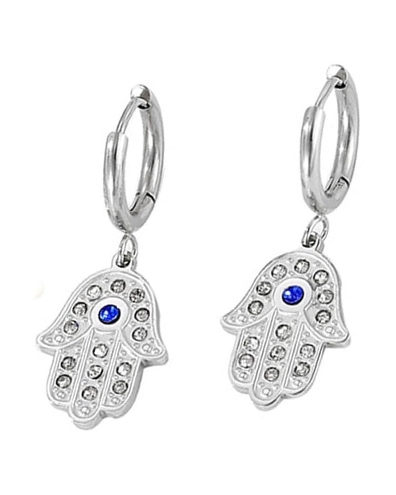 Vintage Turkish Demon Eye Hoop Earring Fatima Hand Hollow Evil Eye Earrings for Women Party Jewelry Gifts Silver $6.62 Earrings