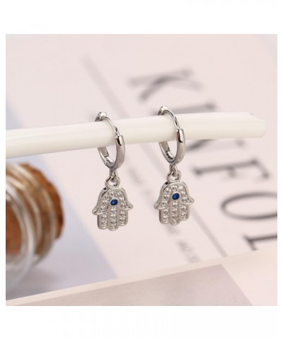 Vintage Turkish Demon Eye Hoop Earring Fatima Hand Hollow Evil Eye Earrings for Women Party Jewelry Gifts Silver $6.62 Earrings