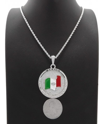 Hip Hop Fashion Mexico Flag Round Pendant Box, Cuban, Rope Chain Necklace Silver / Rope Chain 24.0 Inches $9.20 Necklaces