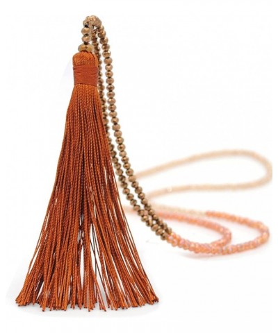 Handmade Woven Layered Y shaped Long Tassel Fringe Crystal Beads Pendant Necklace for Women Girls Jewelry coffee $6.75 Necklaces