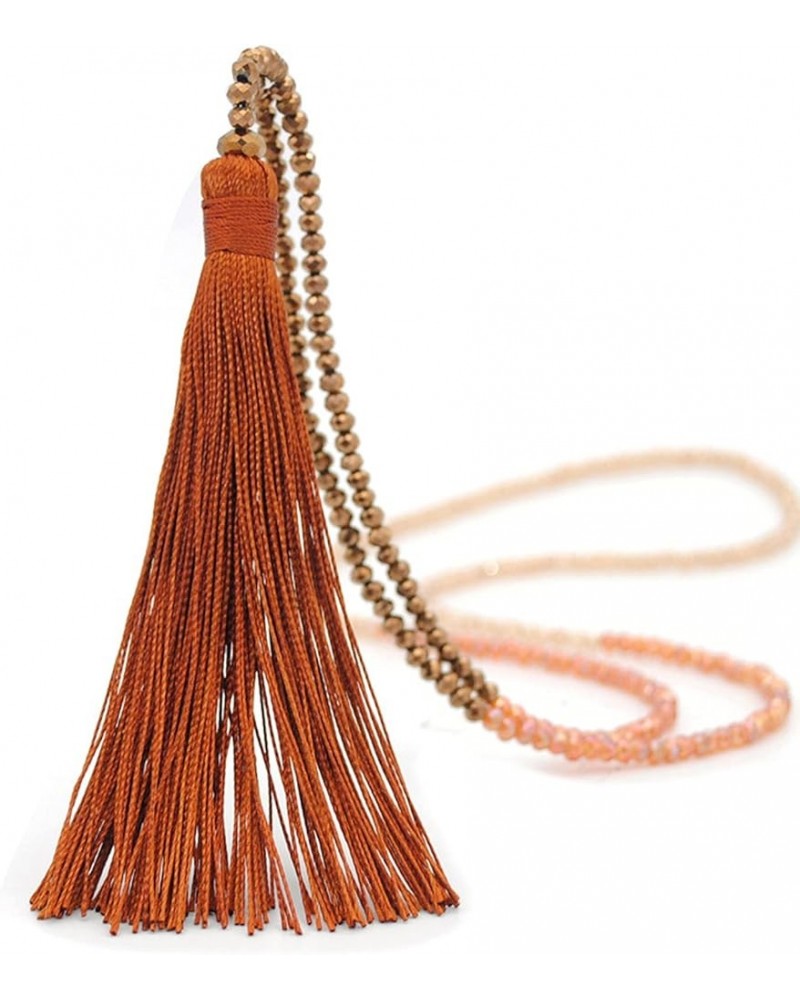 Handmade Woven Layered Y shaped Long Tassel Fringe Crystal Beads Pendant Necklace for Women Girls Jewelry coffee $6.75 Necklaces