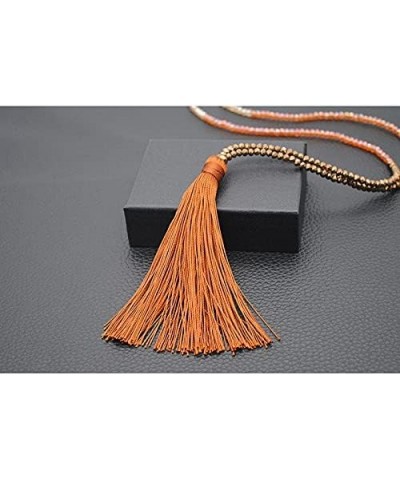 Handmade Woven Layered Y shaped Long Tassel Fringe Crystal Beads Pendant Necklace for Women Girls Jewelry coffee $6.75 Necklaces