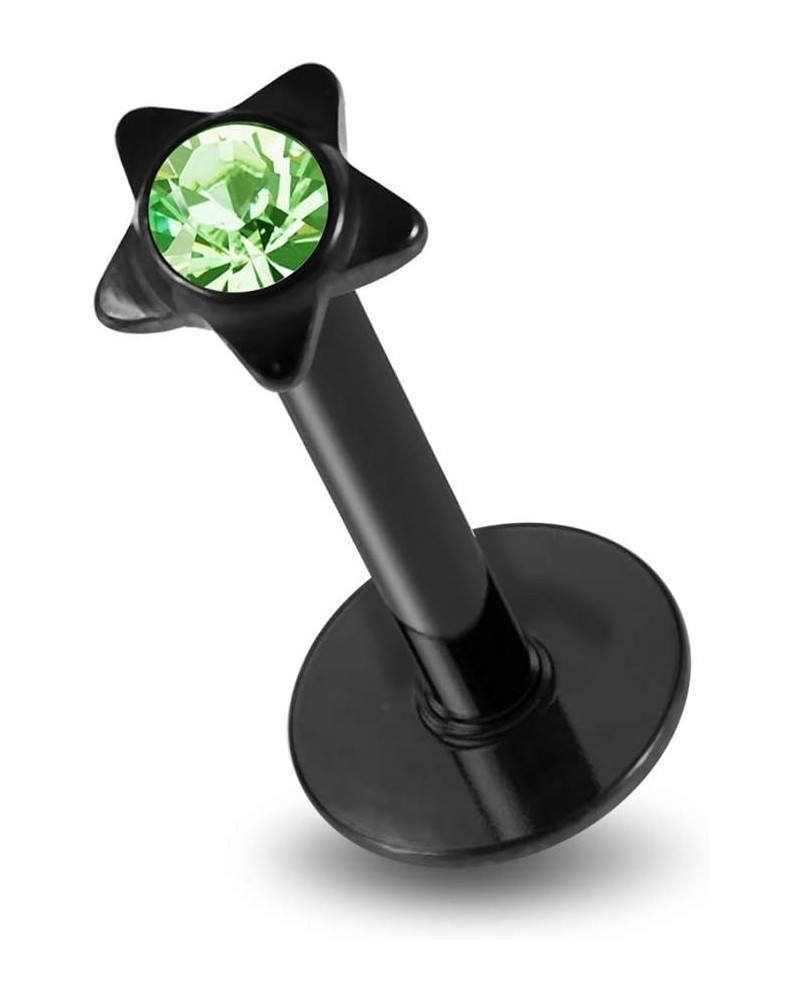 Gem Star Shape Push Fit Black Anodized Surgical Steel Madonna Labret Body jewelry Light Green $9.00 Body Jewelry