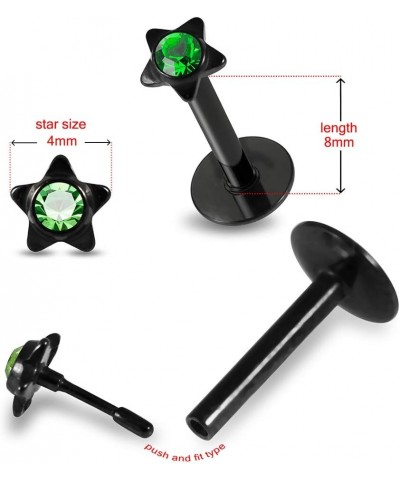 Gem Star Shape Push Fit Black Anodized Surgical Steel Madonna Labret Body jewelry Light Green $9.00 Body Jewelry