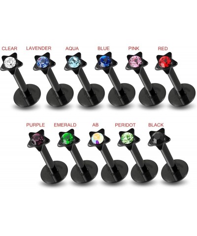 Gem Star Shape Push Fit Black Anodized Surgical Steel Madonna Labret Body jewelry Light Green $9.00 Body Jewelry