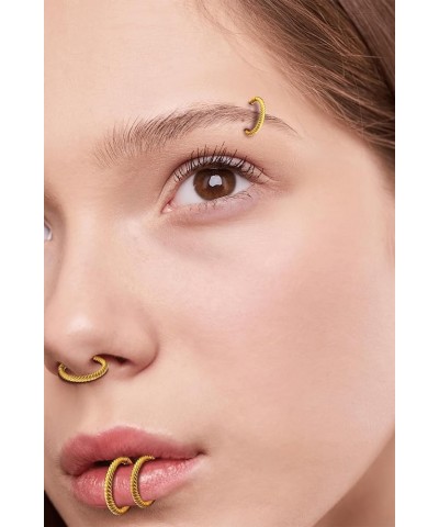 Gold Hinged 20g 18g 16g Nose Rings Hoops 6mm 8mm 10mm 12mm 14mm 16mm Septum Ring Clicker Cartilage Helix Hoop Earrings Set Tw...