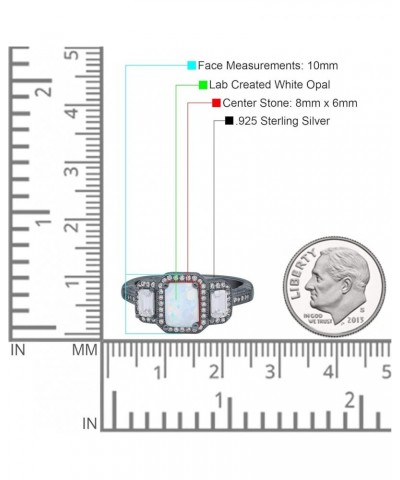 Three Stone Emerald Cut Halo Art Deco Engagement Ring Simulated Cubic Zirconia 925 Sterling Silver Black Tone, Lab Created Wh...