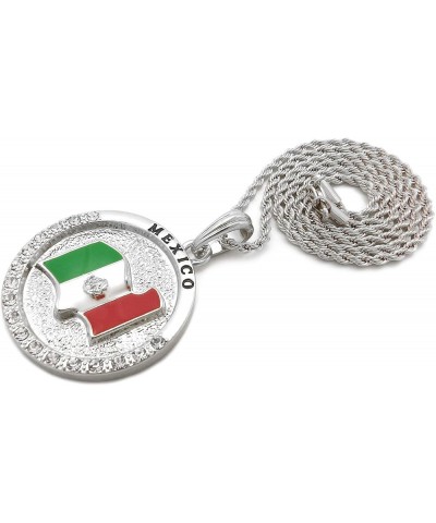 Hip Hop Fashion Mexico Flag Round Pendant Box, Cuban, Rope Chain Necklace Silver / Rope Chain 24.0 Inches $9.20 Necklaces