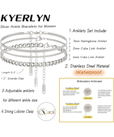 Layered Ankle Bracelets for Women 18K Gold Anklets for Women Stainless Steel Waterproof Cuban Link Anklets Set Stackable Ankl...