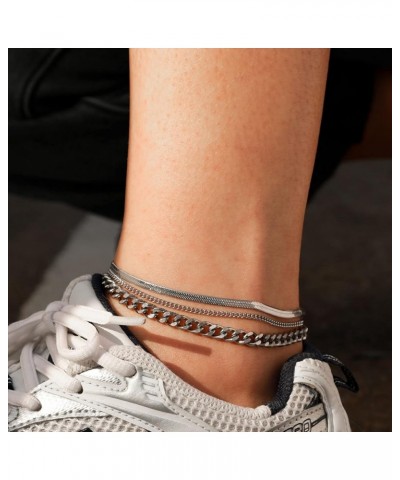 Layered Ankle Bracelets for Women 18K Gold Anklets for Women Stainless Steel Waterproof Cuban Link Anklets Set Stackable Ankl...