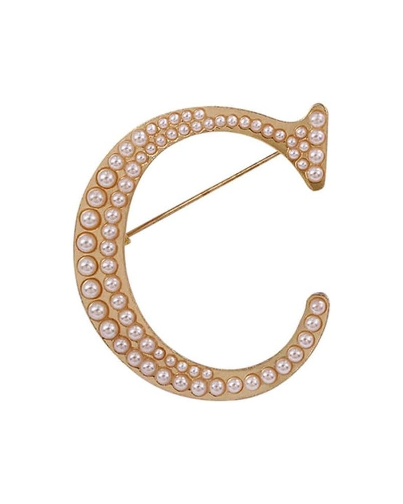 Gold Initial Letter A-Z Brooch Pin Imitation Pearl Initial Letter Pin Gold 26 Alphabets Badges Breastpin for Women Girls Clot...