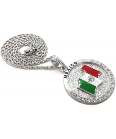 Hip Hop Fashion Mexico Flag Round Pendant Box, Cuban, Rope Chain Necklace Silver / Rope Chain 24.0 Inches $9.20 Necklaces