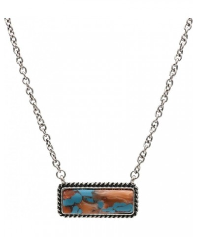 Turquoise Stone Bar Shape Pendant Chain Necklace 18 Inch Turquoise and Brown $9.87 Necklaces